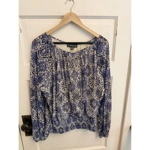 Harper 241 Women's Ivory‎ Floral Peasant Top Mesh Long Sleeves Size XL